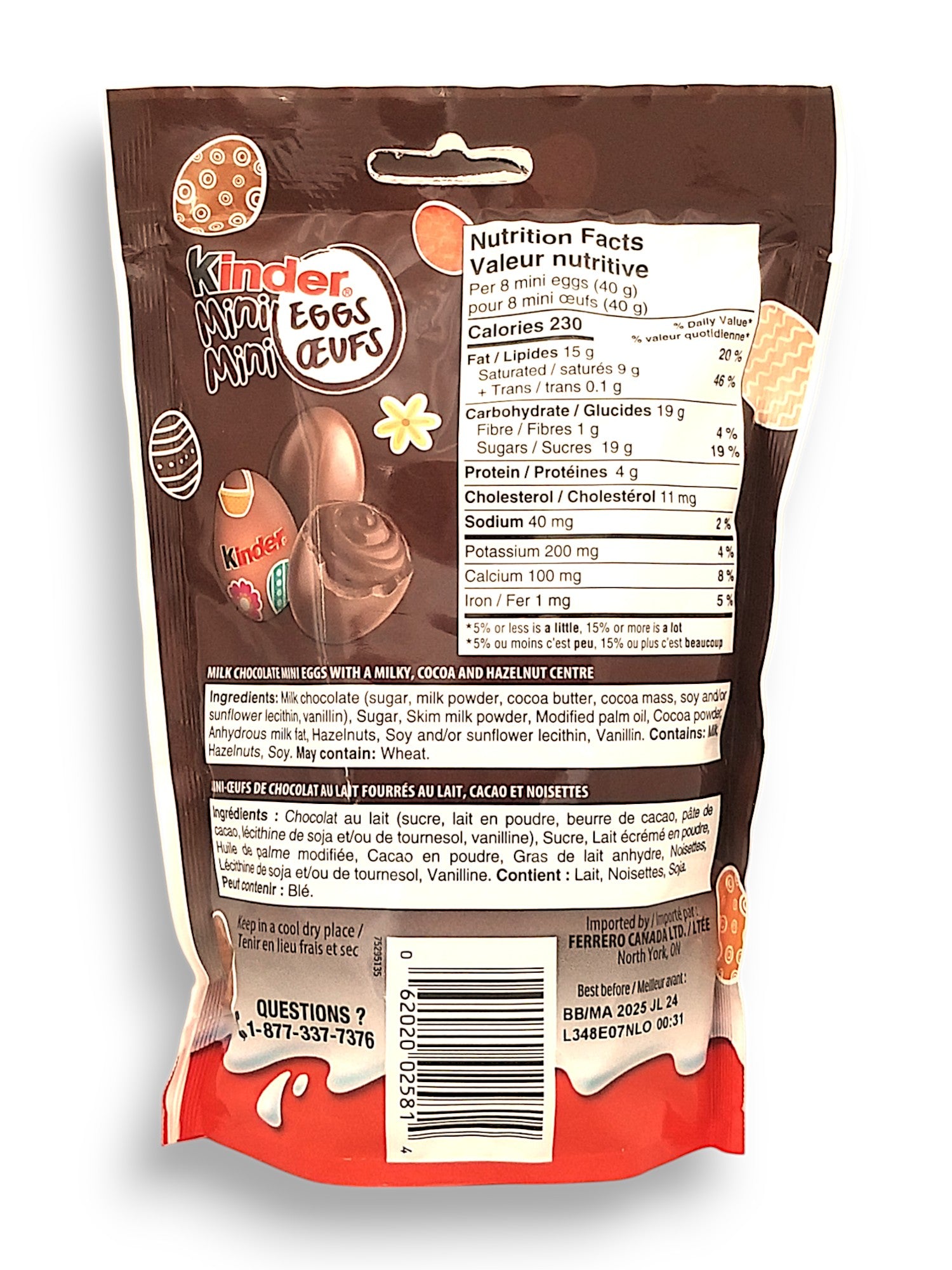 Kinder Mini Eggs With Cocoa Filling, 182g/6.4 oz - Back Of Bag