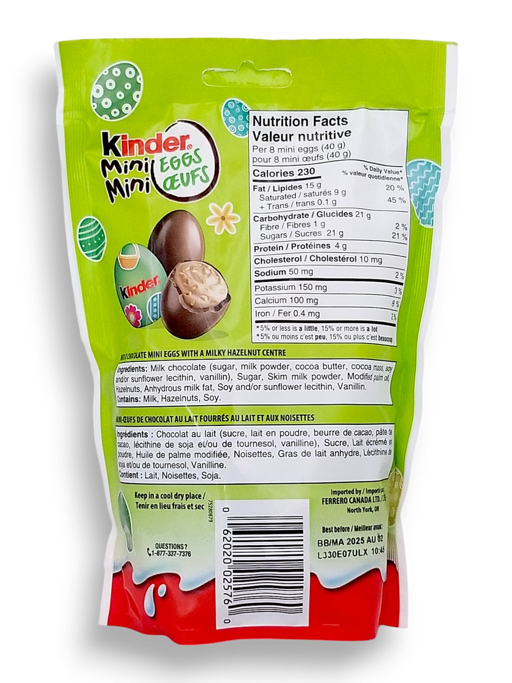 Kinder Mini Eggs With Hazelnut Filling, 182g/6.4 oz - Back Of Bag