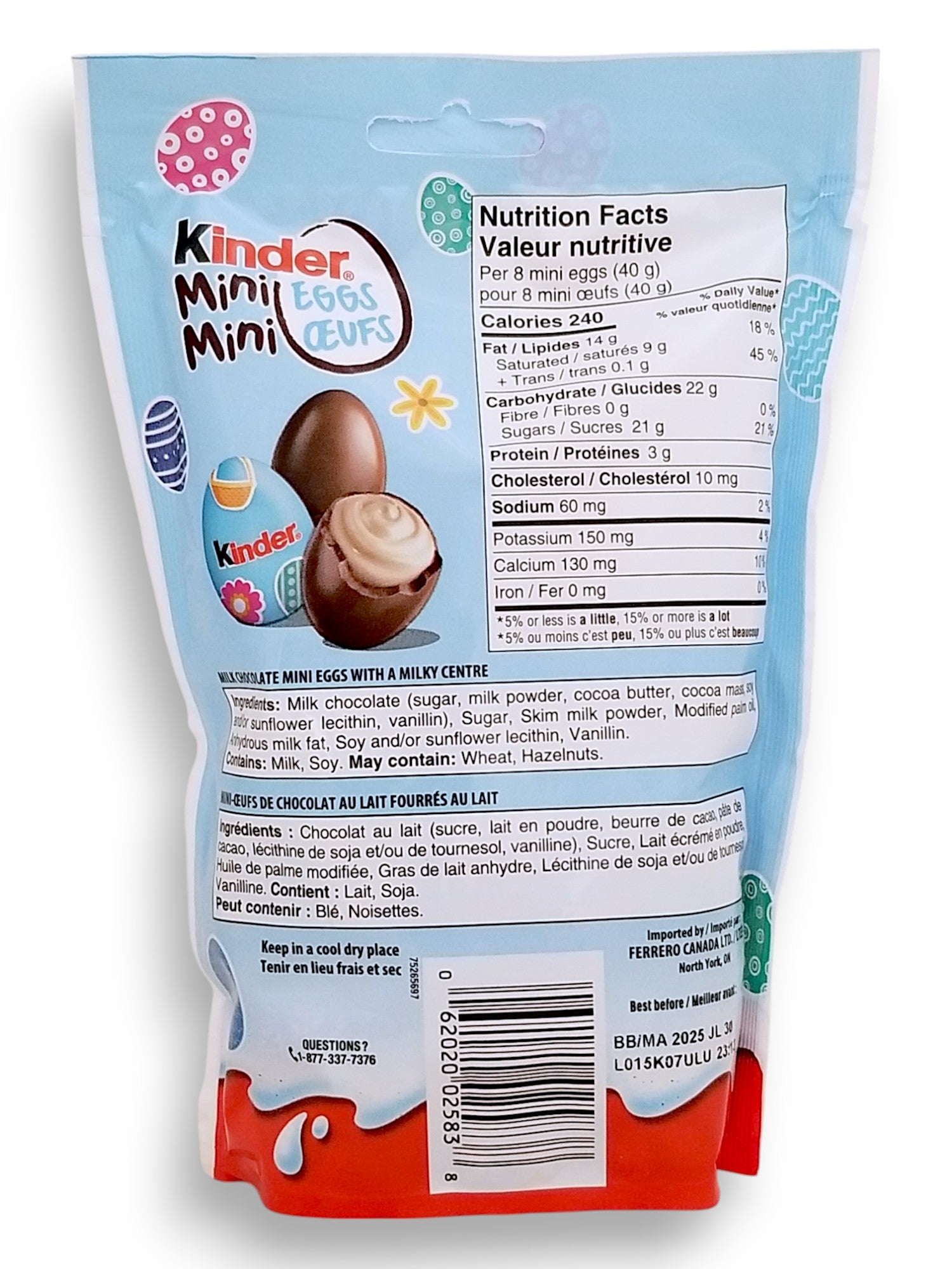Kinder Mini Eggs With Milky Filling, 182g/6.4 oz. - Back Of Bag