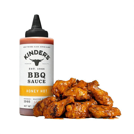 Kinder's Hot Honey BBQ Sauce, 598ml/20.2 oz., Squeeze Bottlechicken drums coated with honey hot bbq sauce.