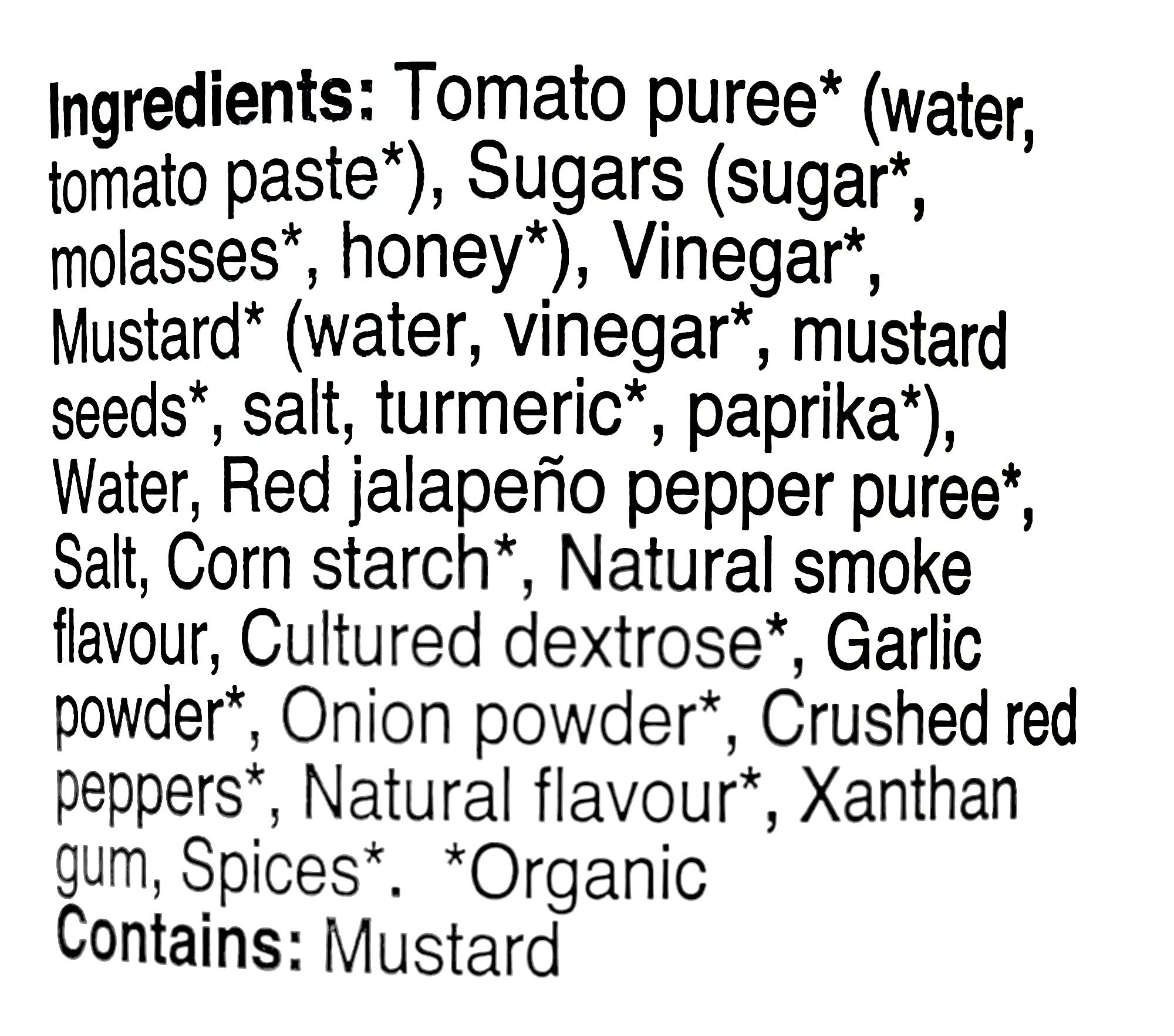 Kinder's Hot Honey BBQ Sauce, 598ml/20.2 oz., Squeeze Bottle, ingredients label.