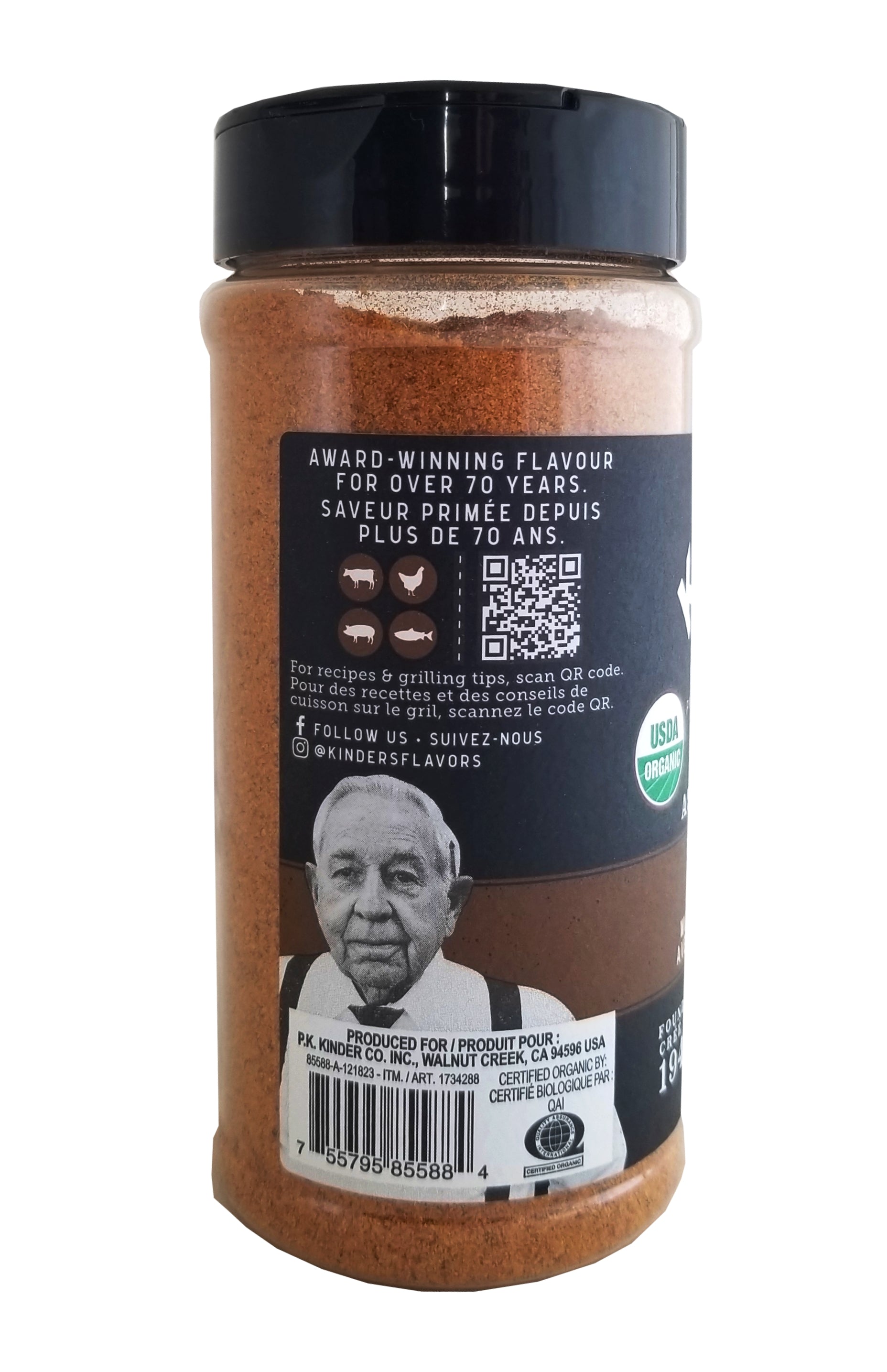 Kinder's Woodfired Garlic Seasoning with Hardwood Smoked Flavor, 326g/11.4 oz. Shaker Back