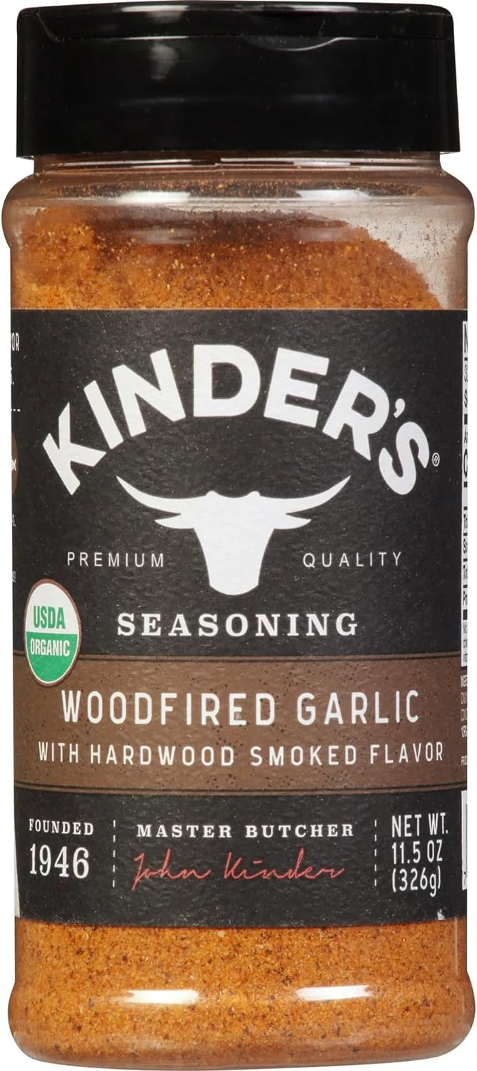 Kinder's Woodfired Garlic Seasoning with Hardwood Smoked Flavor, 326g/11.4 oz. Shaker Front