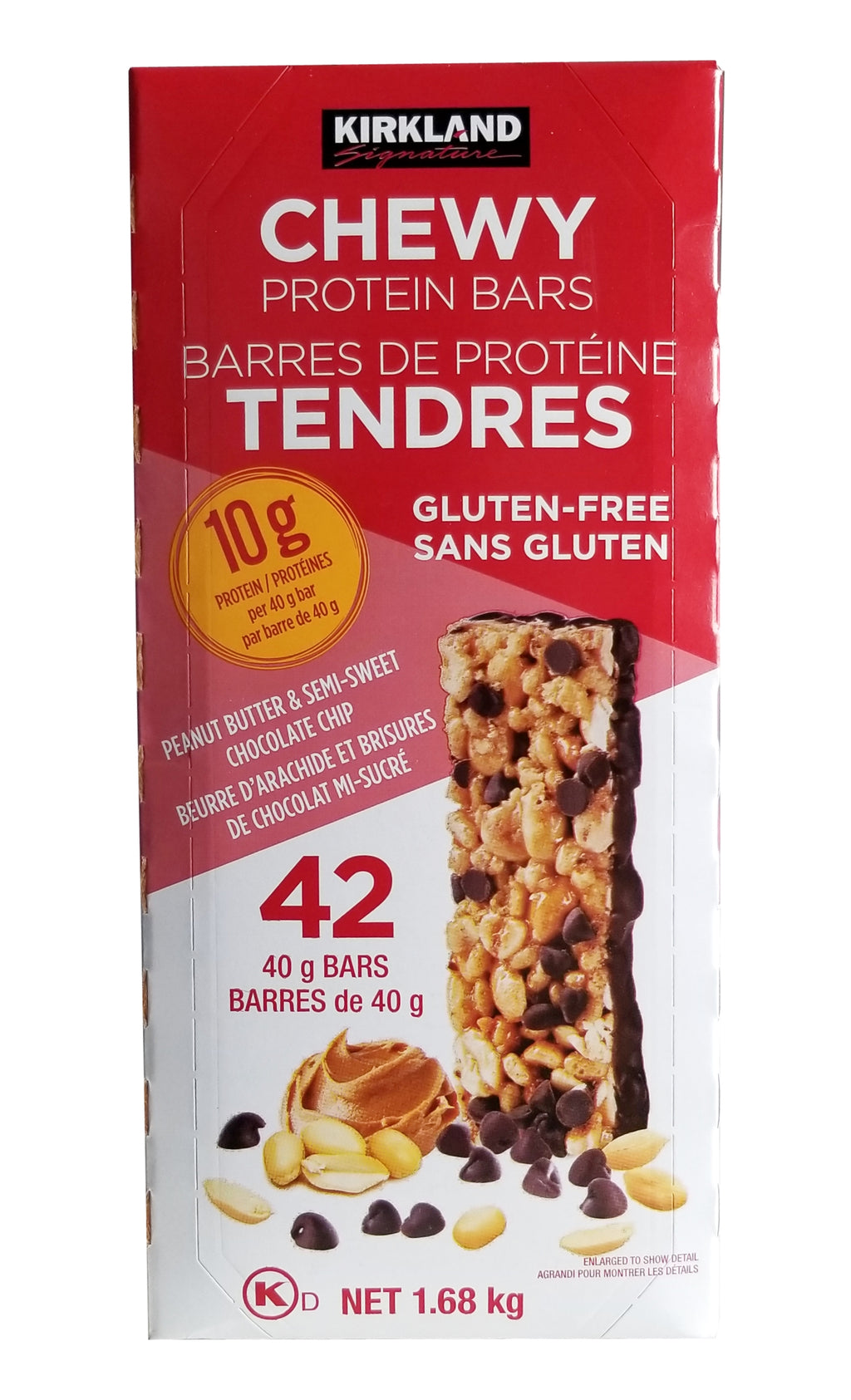 Kirkland Signature Chewy Protein Bars, Peanut Butter & Semi-Sweet Chocolate Chip Flavor, 42 Bars, 1.68kg/3.7 lbs. Box {Imported from Canada}