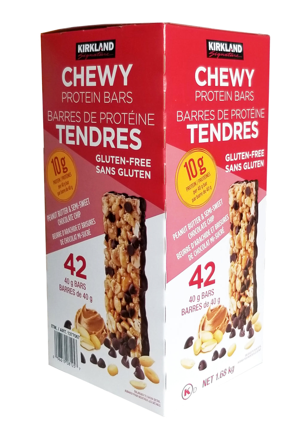 Kirkland Signature Chewy Protein Bars, Peanut Butter & Semi-Sweet Chocolate Chip Flavor, 42 Bars, 1.68kg/3.7 lbs. Box {Imported from Canada}