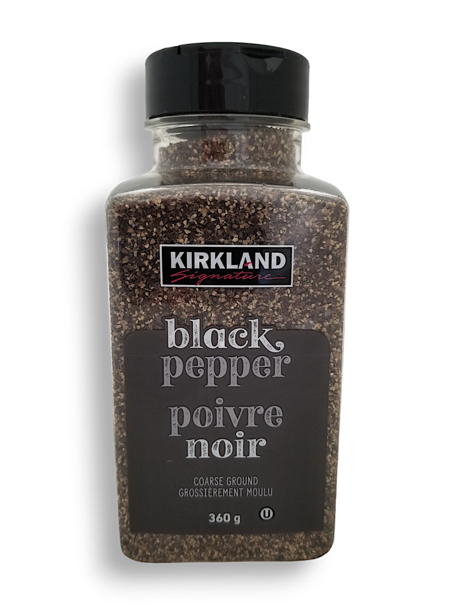 Kirkland Signature Coarse Ground Black Pepper, 360g/15.7 oz., Shaker, front of shaker