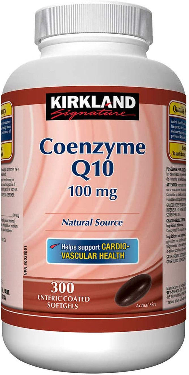 Kirkland Coenzyme Q10, 100mg, 300 enteric coated softgels, {Imported from Canada}
