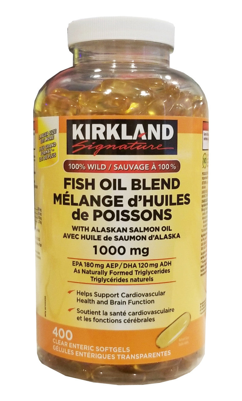 Kirkland Signature 100% Wild Fish Oil Blend with Alaskan Salmon Oil, 1000mg, 400 Softgels {Imported from Canada}