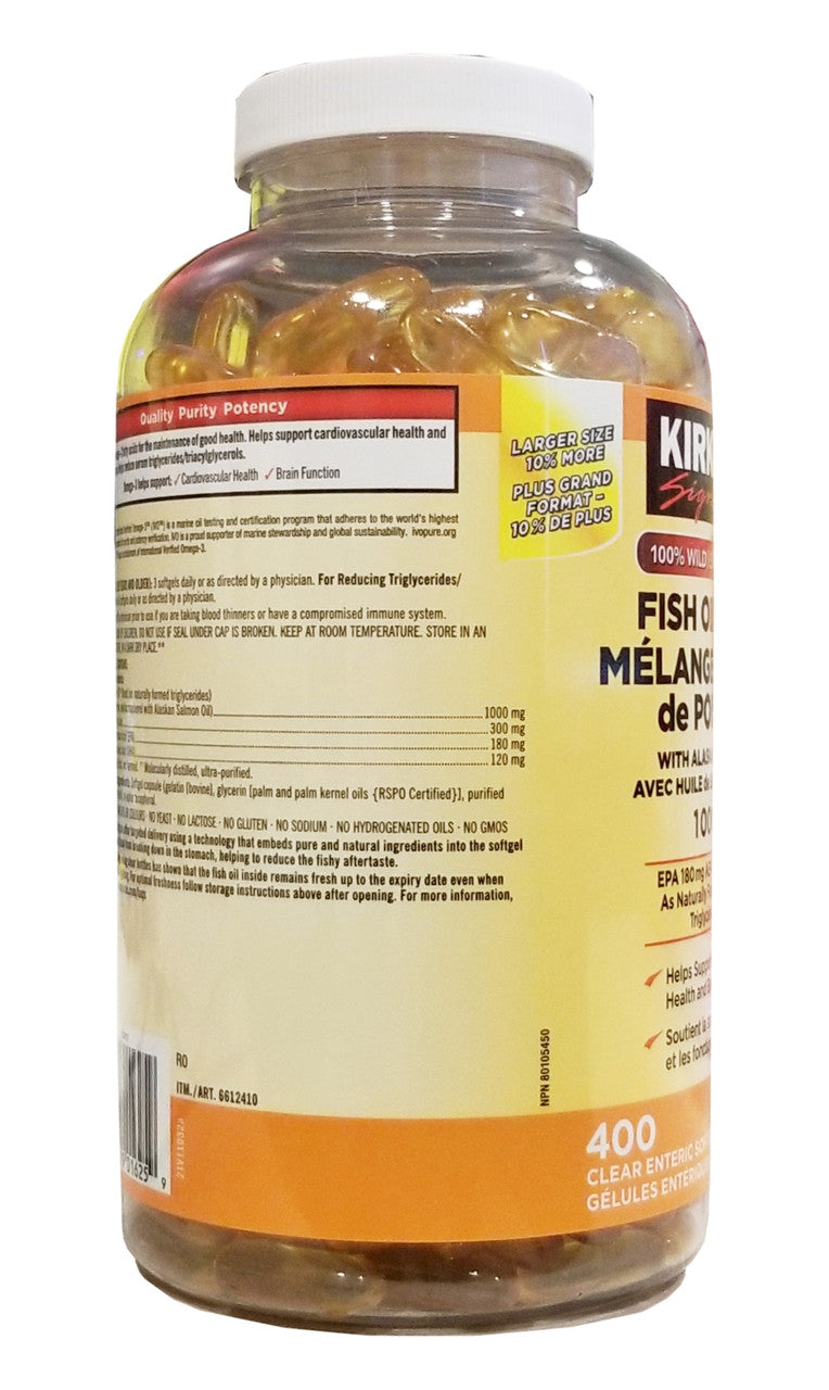 Kirkland Signature 100% Wild Fish Oil Blend with Alaskan Salmon Oil, 1000mg, 400 Softgels {Imported from Canada}