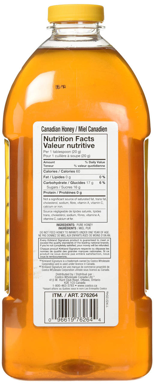 Kirkland Signature 100% Pure Liquid Honey - 3kg (6.6lb) Bottle Back Side