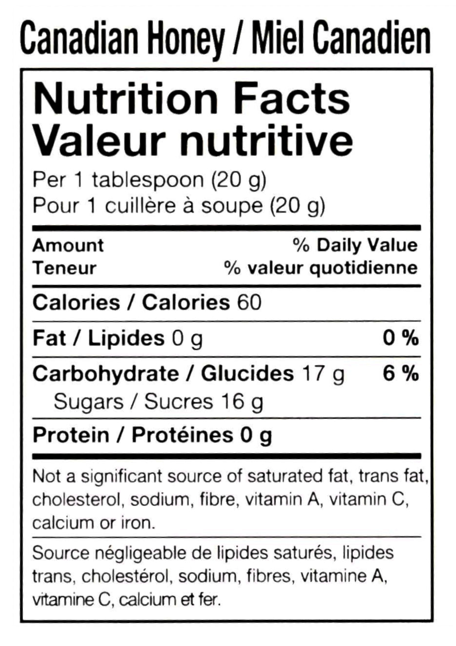 Kirkland Signature 100% Pure Liquid Honey - 3kg (6.6lb) - Nutrition Facts Label