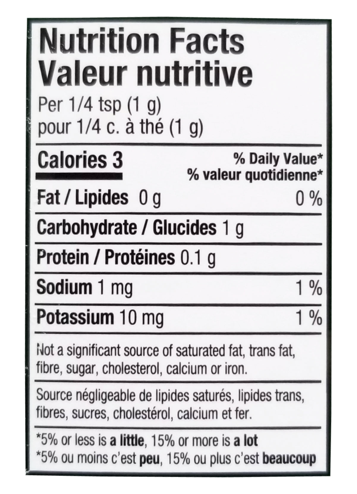 Kirkland Signature Organic Granulated Dried Onion, 454g/15.9 oz. Bottle Nutrition Facts Label