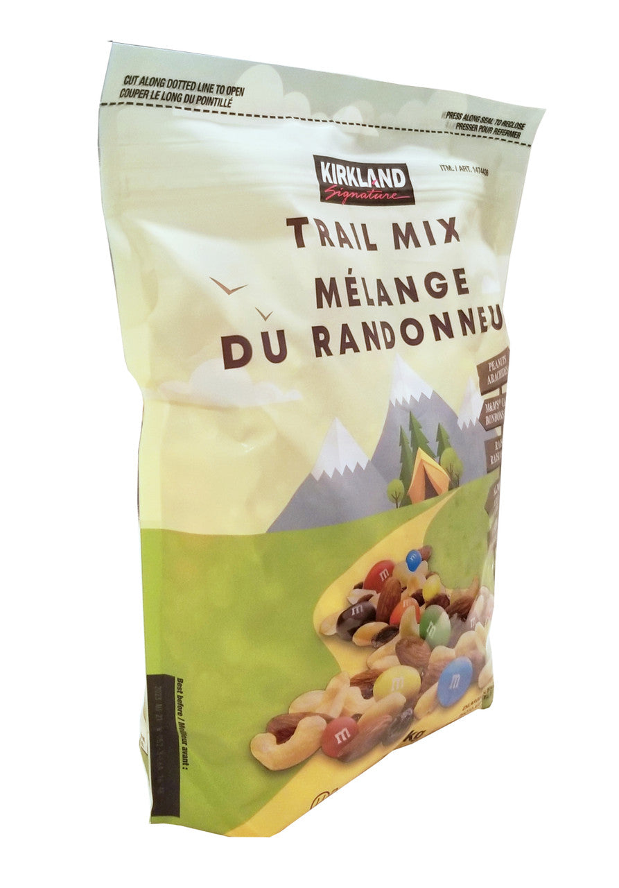 Kirkland Trail Mix with Nuts, M&M's & Raisins, 1.81/4 lbs Bag Left Side