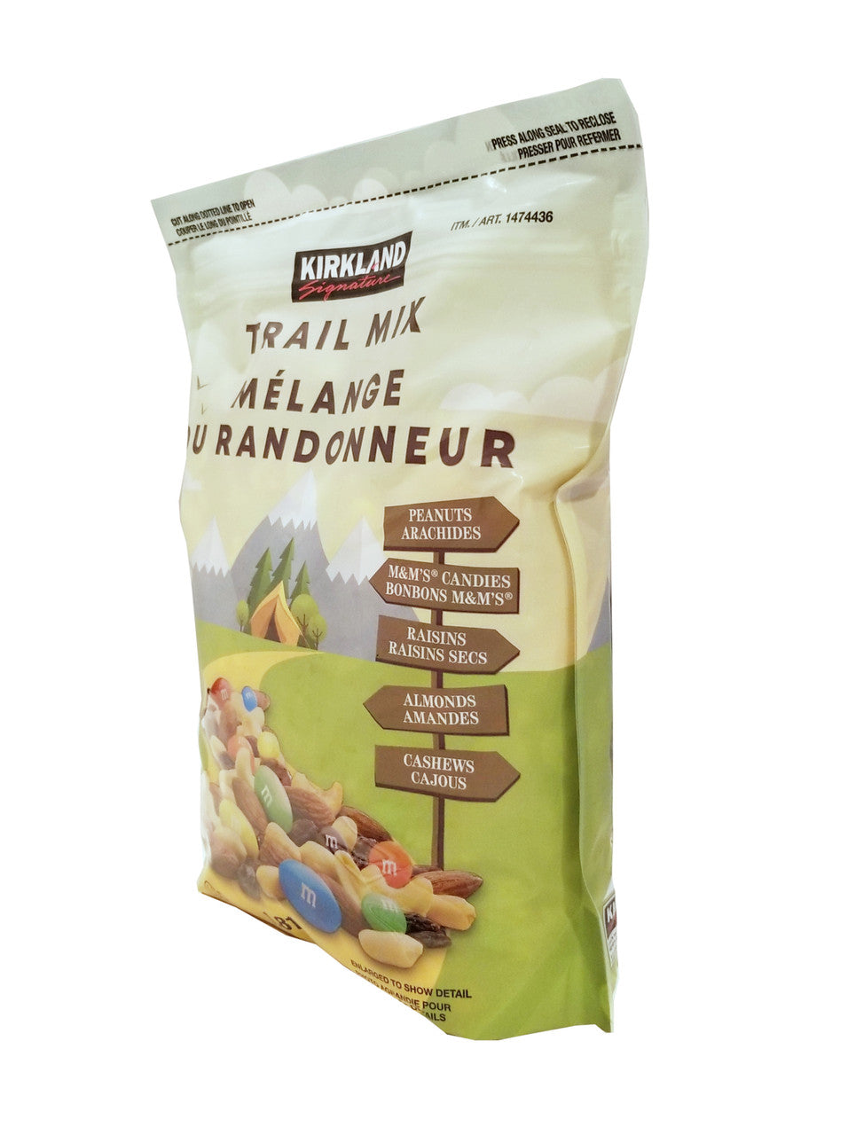 Kirkland Trail Mix with Nuts, M&M's & Raisins, 1.81/4 lbs Bag Right Side