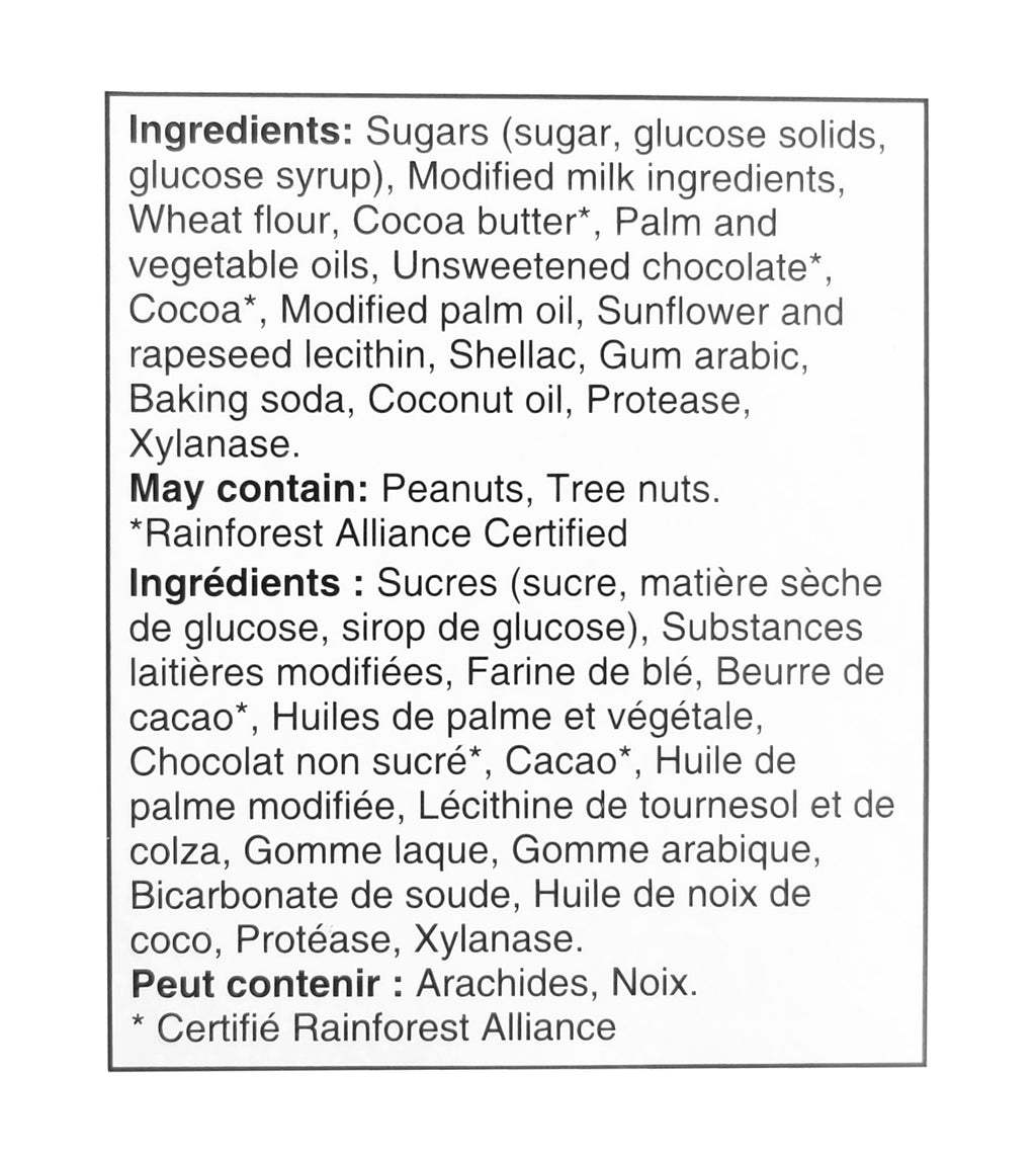 KitKat Chocolate Pops Ingredients Label