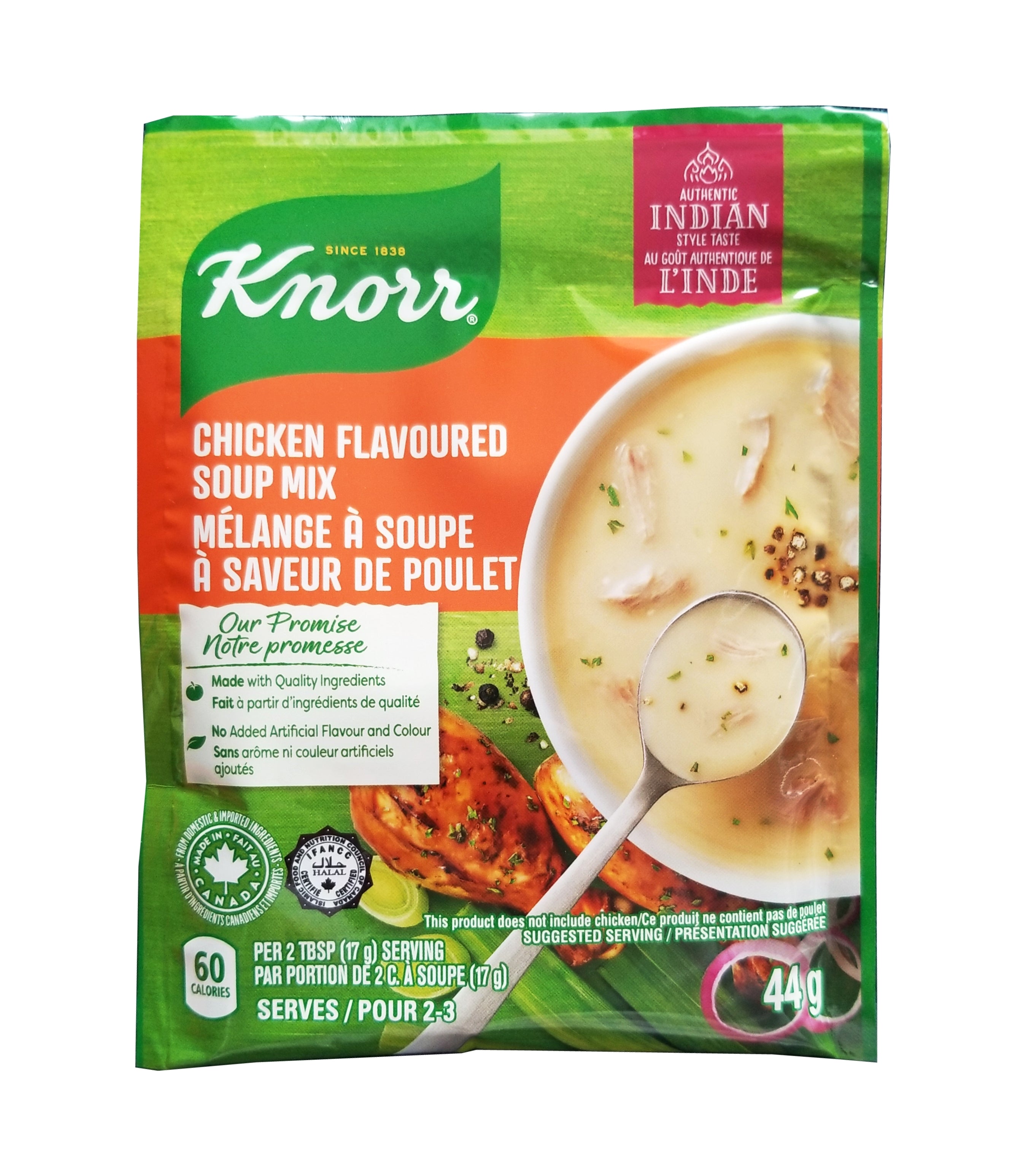 Knorr Chicken Flavored Soup Mix, Authentic Indian Style Taste, 44g/1.5 oz. Pouch {Imported from Canada}