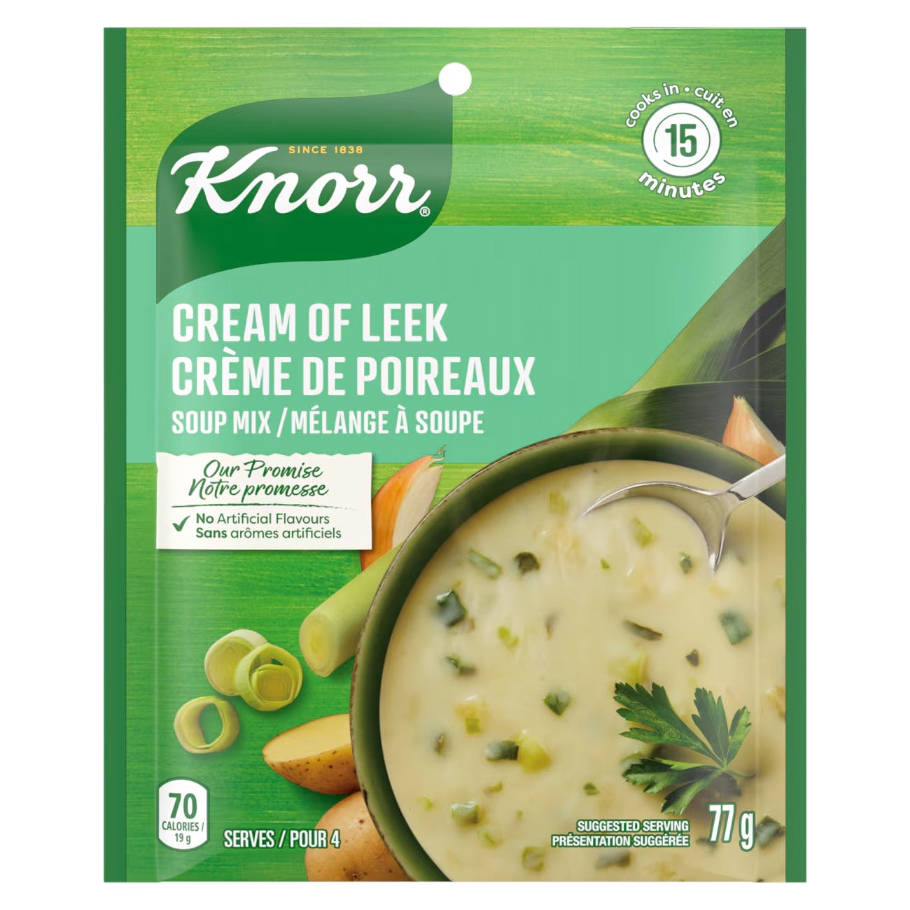 Front of Knorr Cream Of Leek Soup Mix, 77g/2.7 oz., Pouch