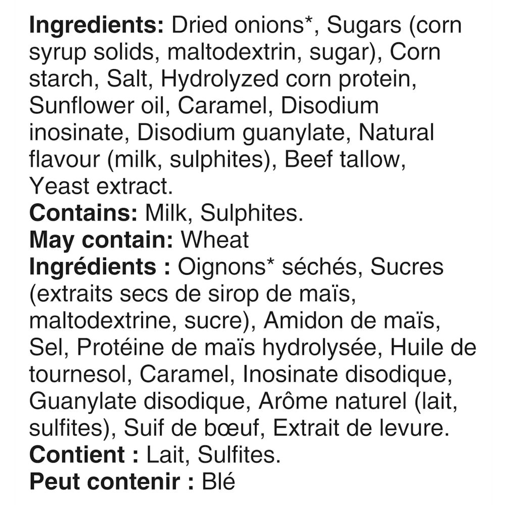 Ingredients label of Knorr Onion Soup Mix, 55g/2 oz., Pouch