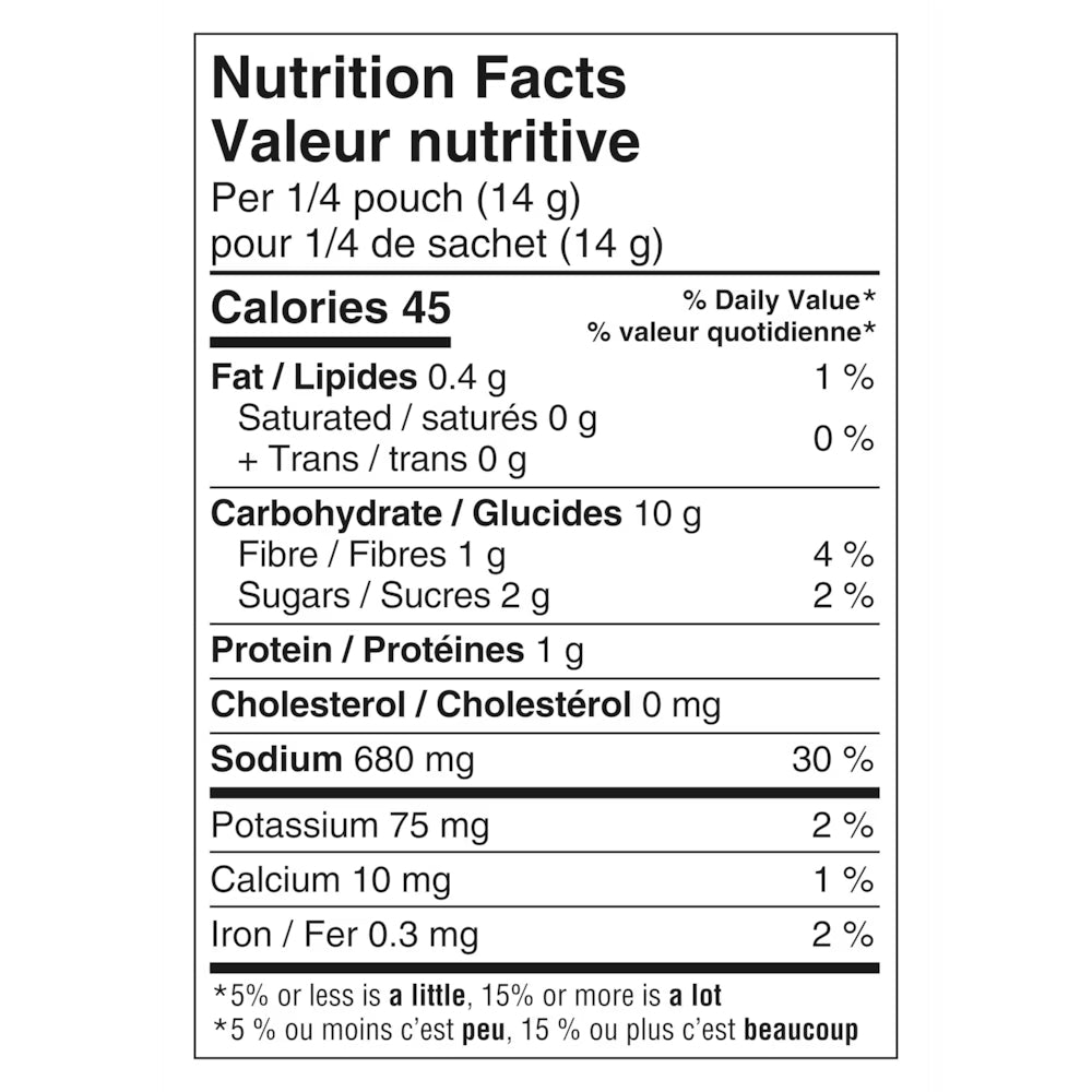 Nutrition facts label of Knorr Onion Soup Mix, 55g/2 oz., Pouch