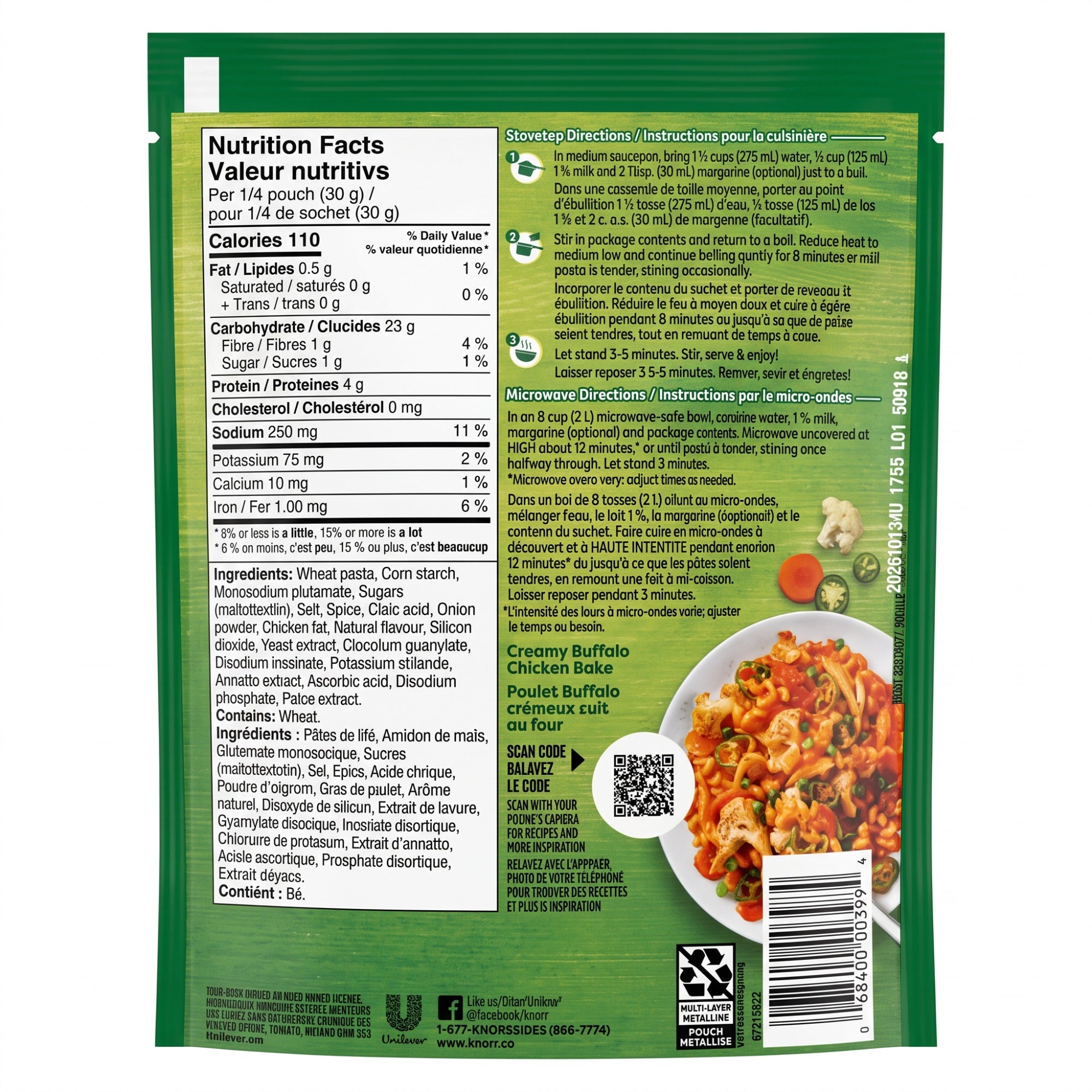Knorr Sidekicks Buffalo Chicken Pasta - Stovetop Side Dish 121g (4.2 oz)