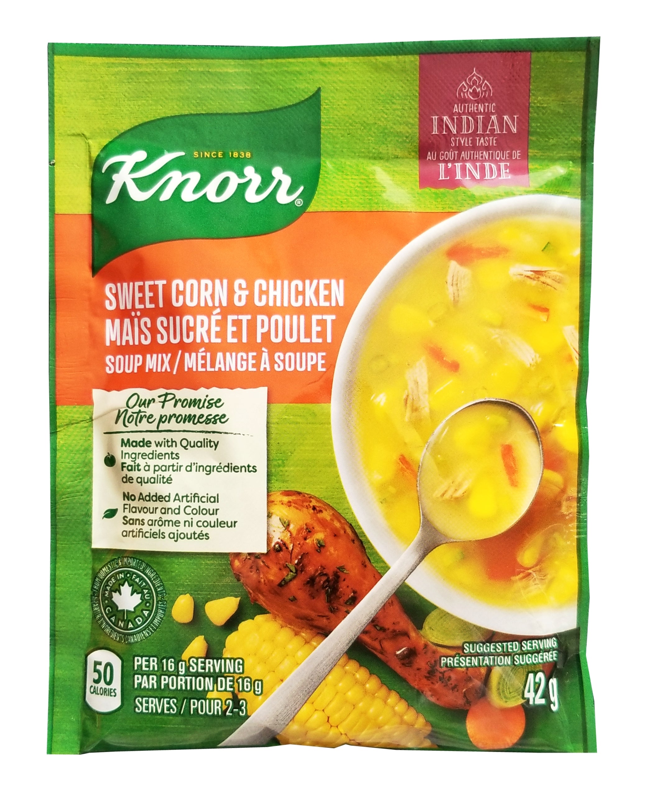 Knorr Sweet Corn & Chicken Soup Mix, Authentic Indian Style Taste, 42g/1.5 oz. Pouch {Imported from Canada}