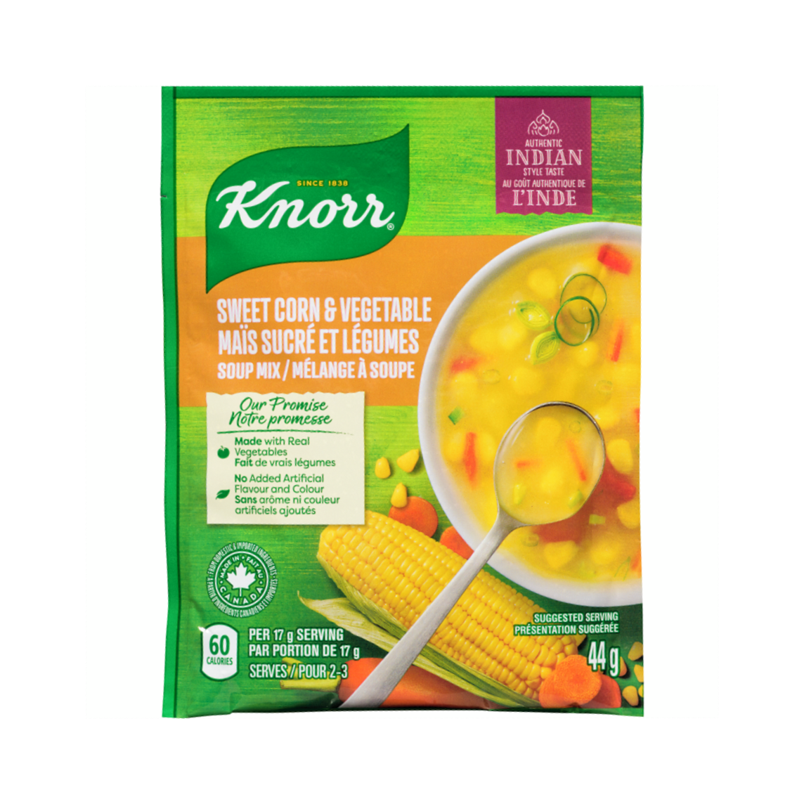 Knorr Sweet Corn & Vegetables Soup Mix, Authentic Indian Style Taste, 44g/1.5 oz. Pouch {Imported from Canada}