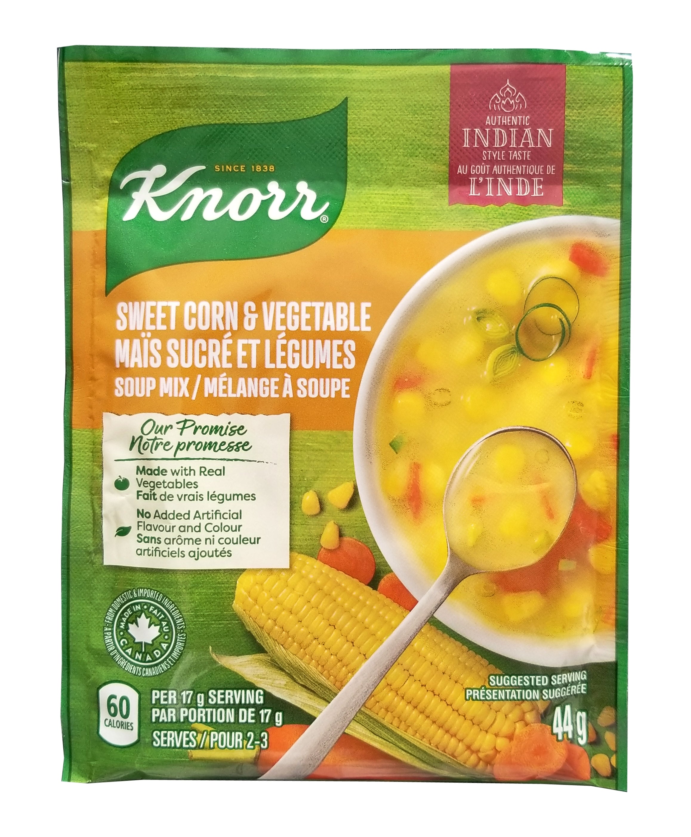 Knorr Sweet Corn & Vegetables Soup Mix, Authentic Indian Style Taste, 44g/1.5 oz. Pouch {Imported from Canada}
