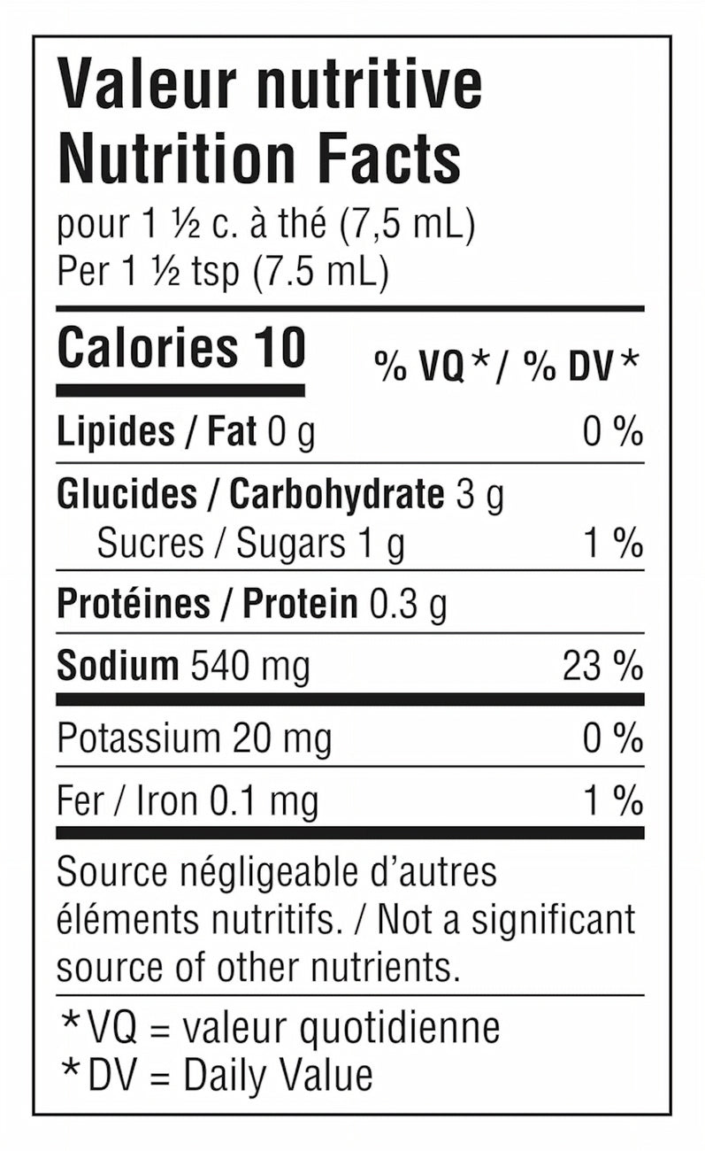 Knorr Bovril Vegetable Concentrated Liquid Stock – 250ml / 8.45 fl.oz - Nutrition Facts Label