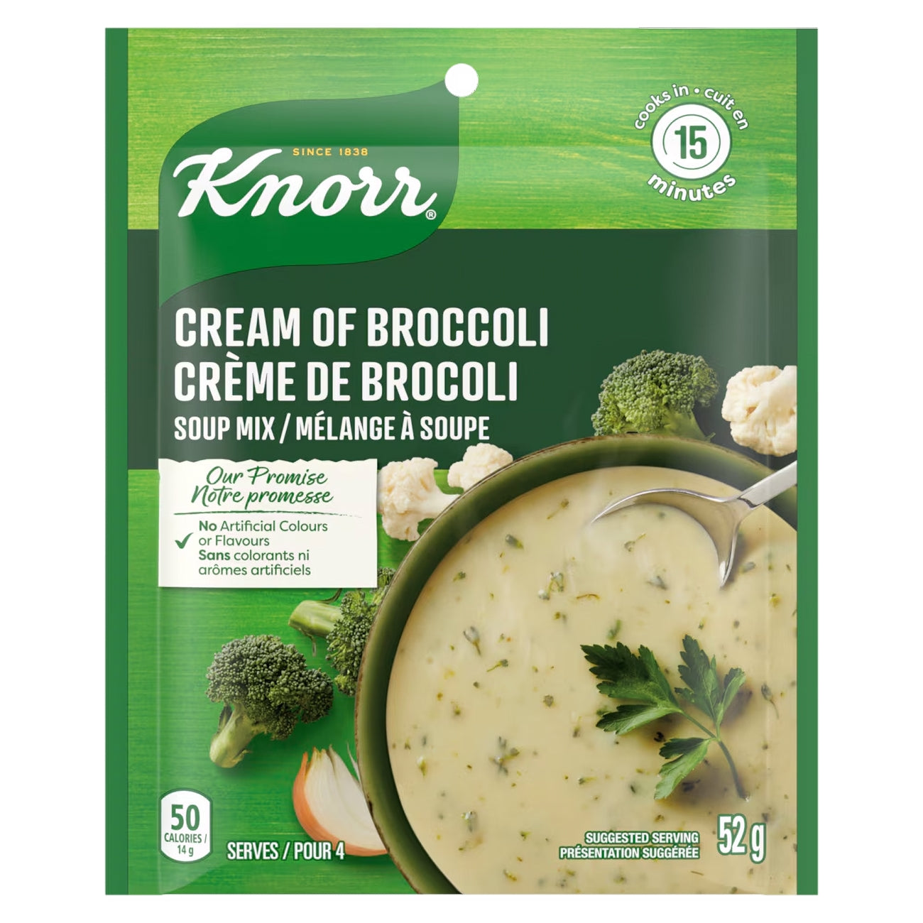 Front of Knorr Cream Of Broccoli Soup Mix, 52g/1.8 oz., Pouch