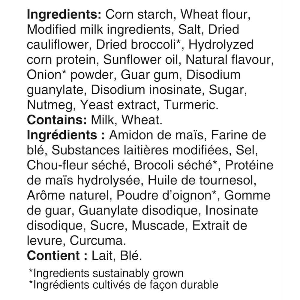 Ingredients label of Knorr Cream Of Broccoli Soup Mix, 52g/1.8 oz., Pouch