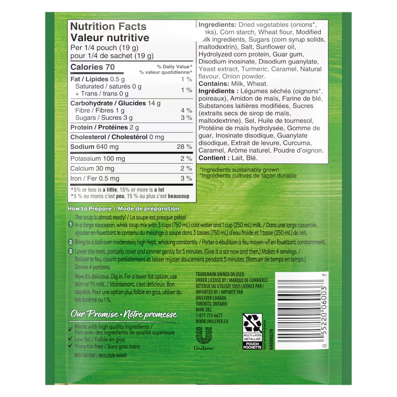 Back of Knorr Cream Of Leek Soup Mix, 77g/2.7 oz., Pouch