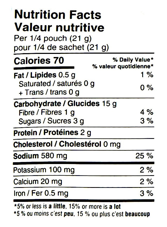 Nutrition facts of Knorr Cream Of Vegetable Soup Mix, 83g/2.9 oz., Pouch