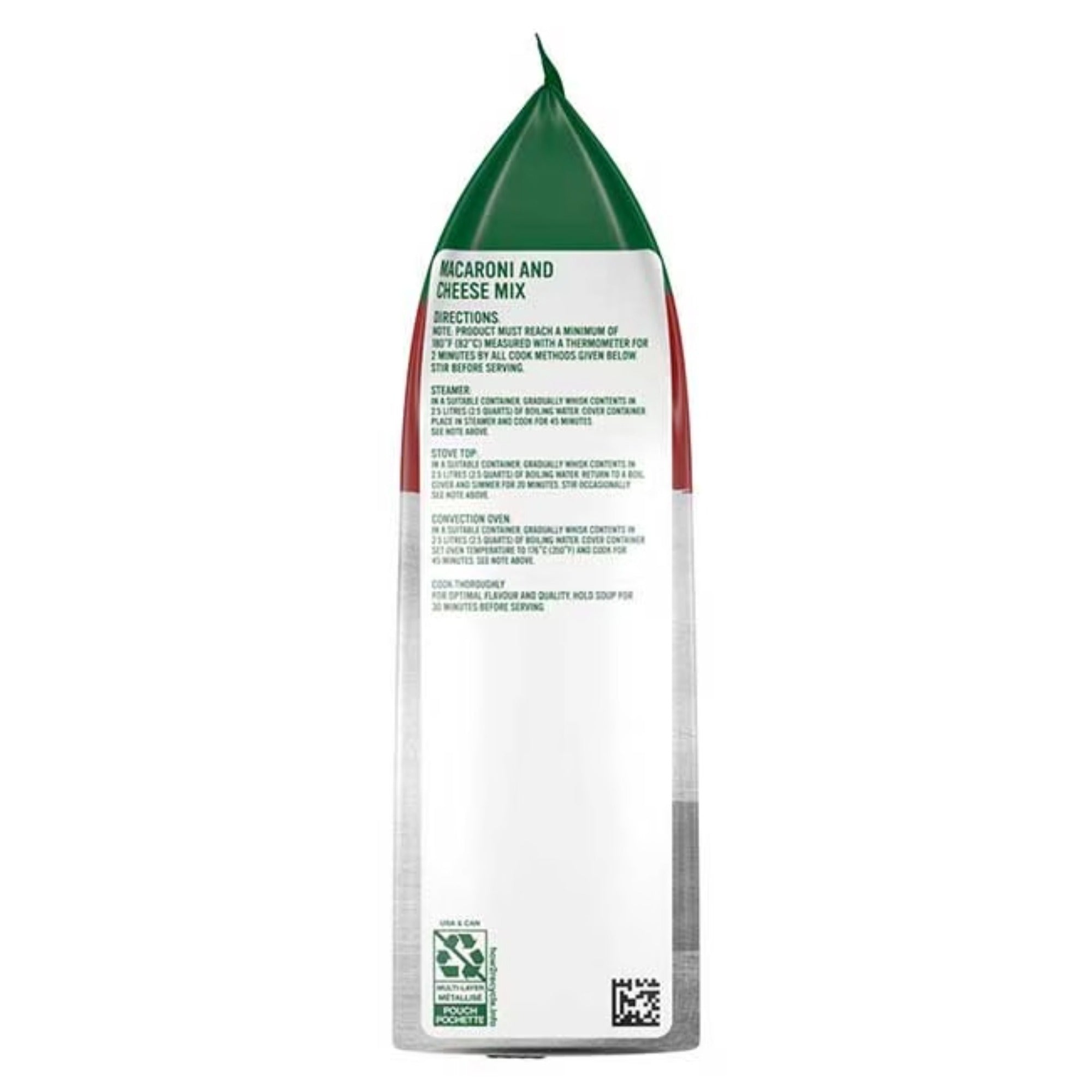 Side panel of Knorr Macaroni and Cheese Mix showing preparation instructions in English.