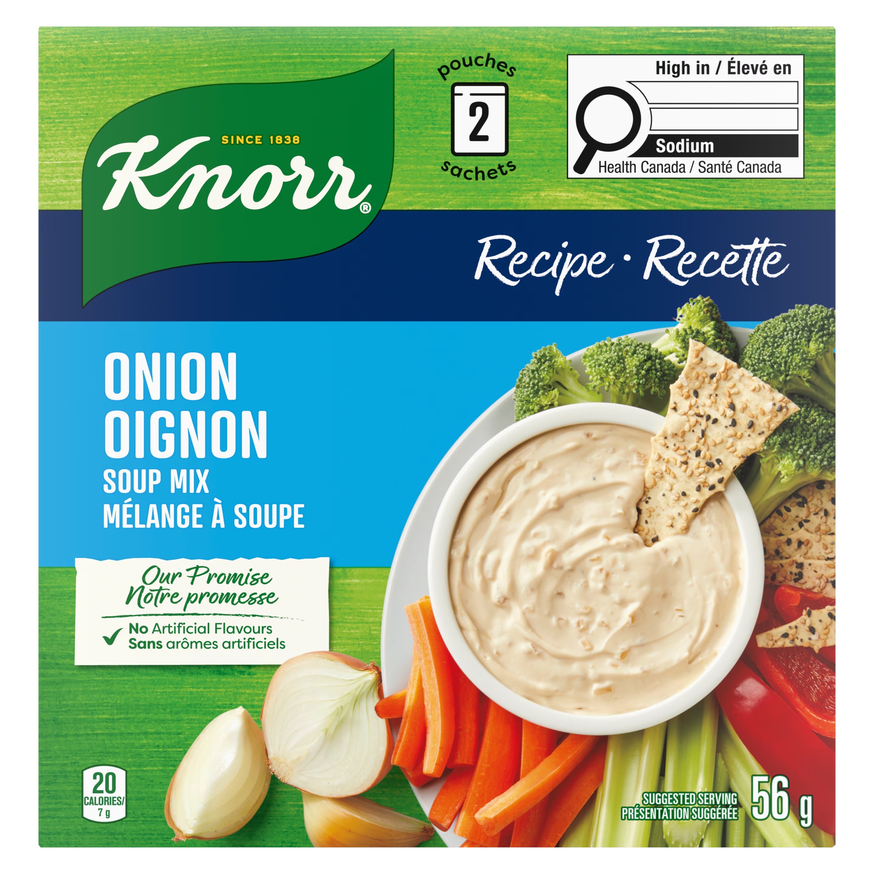 Knorr Recipe Onion Soup Mix 2 Pouches-56g/2oz. - Front Of Box