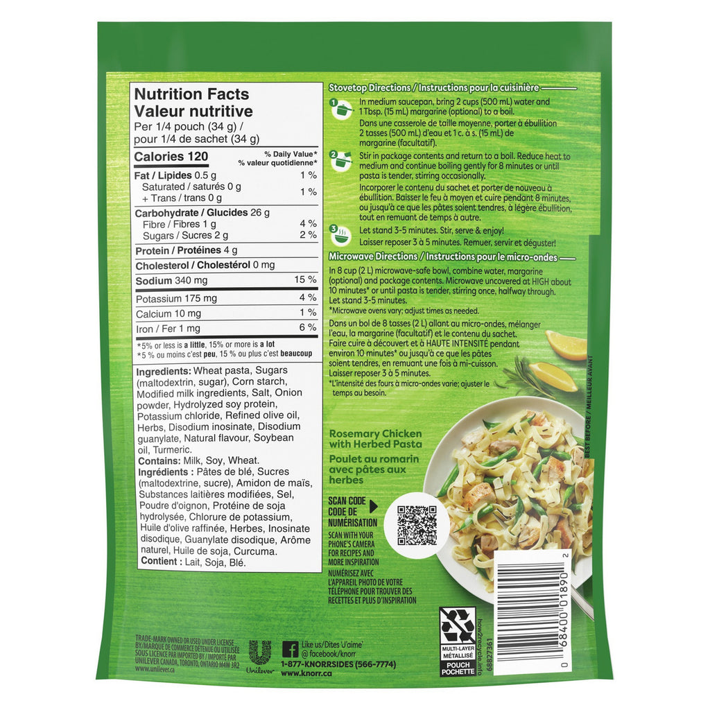 Knorr Pasta Butter & Herb Side Dishes - Single Pack Back Side