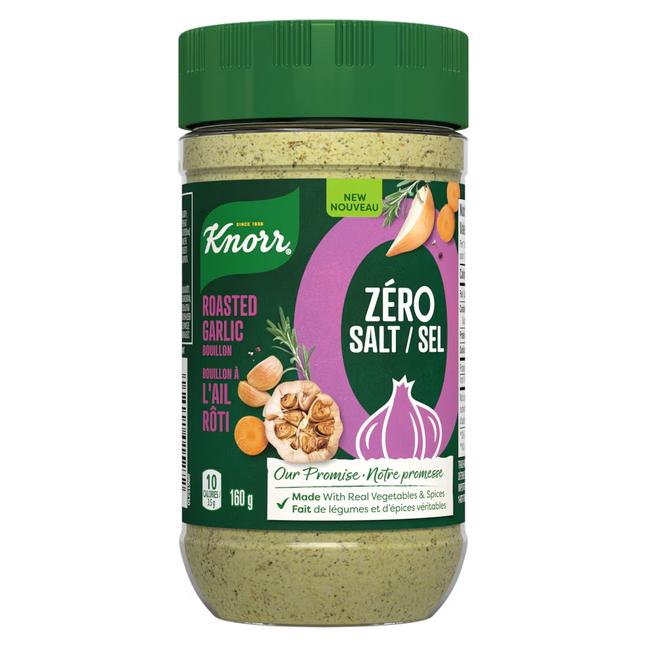 Knorr Zero Salt Roasted Garlic Bouillon Powder, 160g/5.6 oz - Front