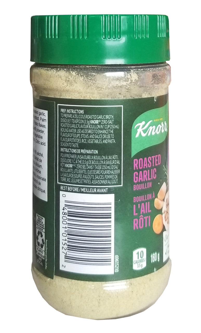 Knorr Zero Salt Roasted Garlic Bouillon Powder, 160g/5.6 oz Bottle Right Side