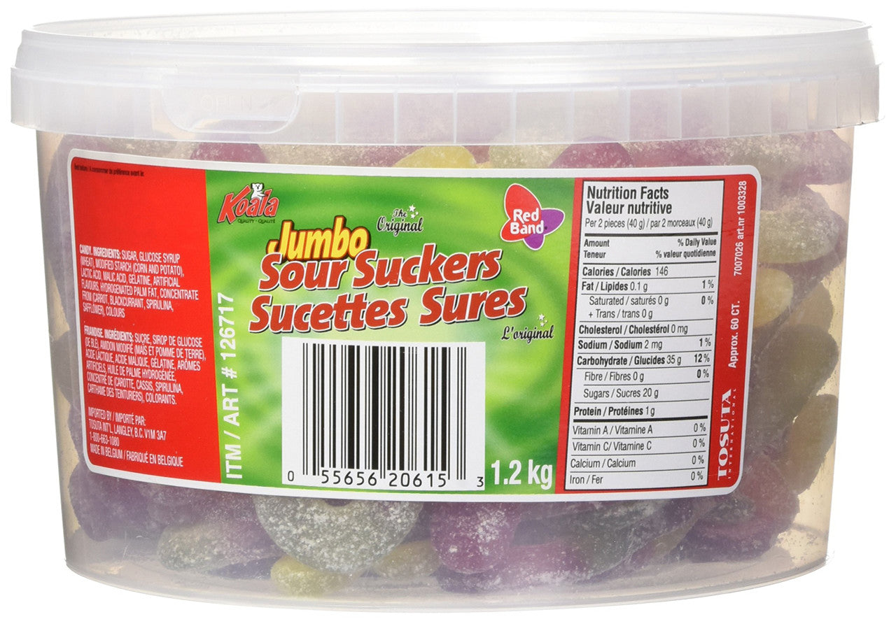 Koala Sour Suckers Gummy Candy, 1.2kg/42.3 oz. Tub – 60 Count Front Side