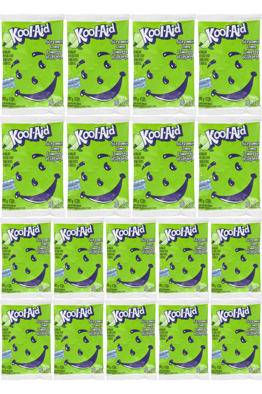 Kool-Aid Screamin' Lime Powdered Drink Mix, 392g/13.8 oz, Pouches, 18pk {Imported from Canada}