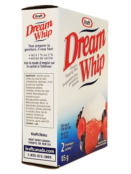 Dream Whip Dessert Topping Mix 85g side view of box
