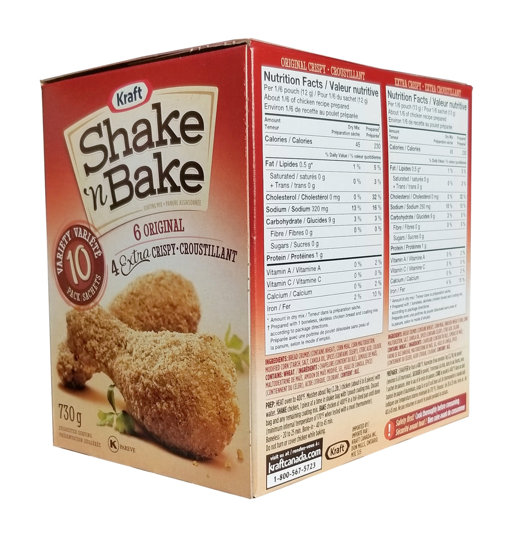 Kraft Shake 'n Bake Original & Extra Crispy Coating Mix, 10ct, 730g/1.6 lbs. Box {Imported from Canada}