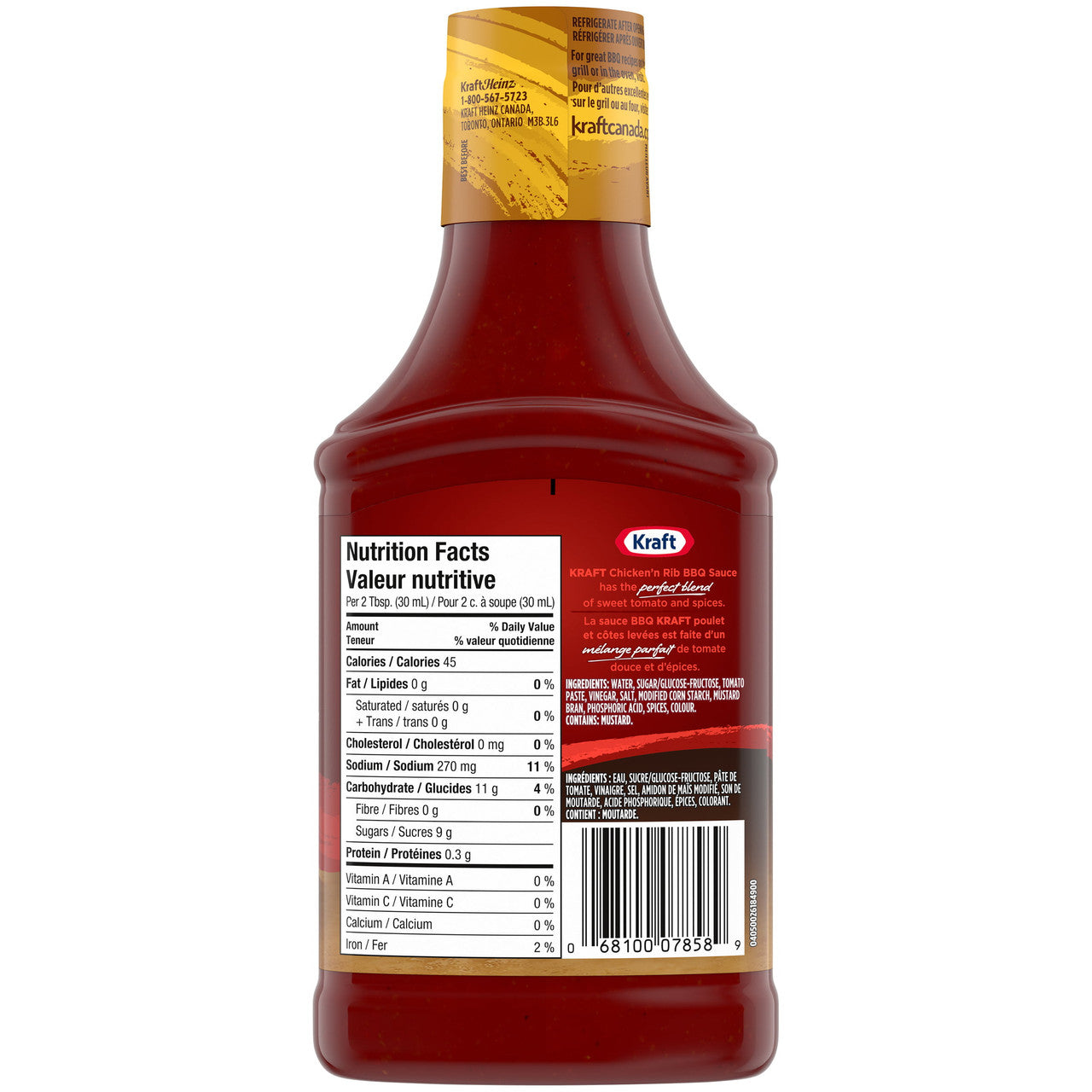 Kraft BBQ Sauce, Chicken & Rib Flavour, 455ml/15.4oz., Bottle Back Side