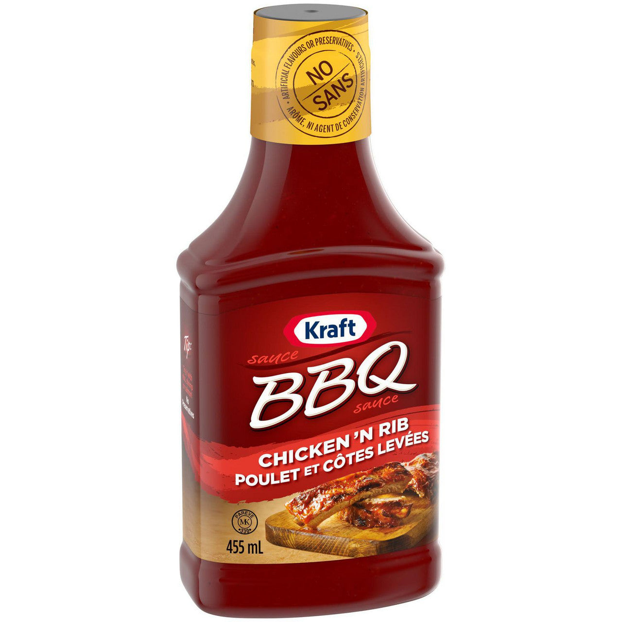 Kraft BBQ Sauce, Chicken & Rib Flavour, 455ml/15.4oz., Bottle Left Angle