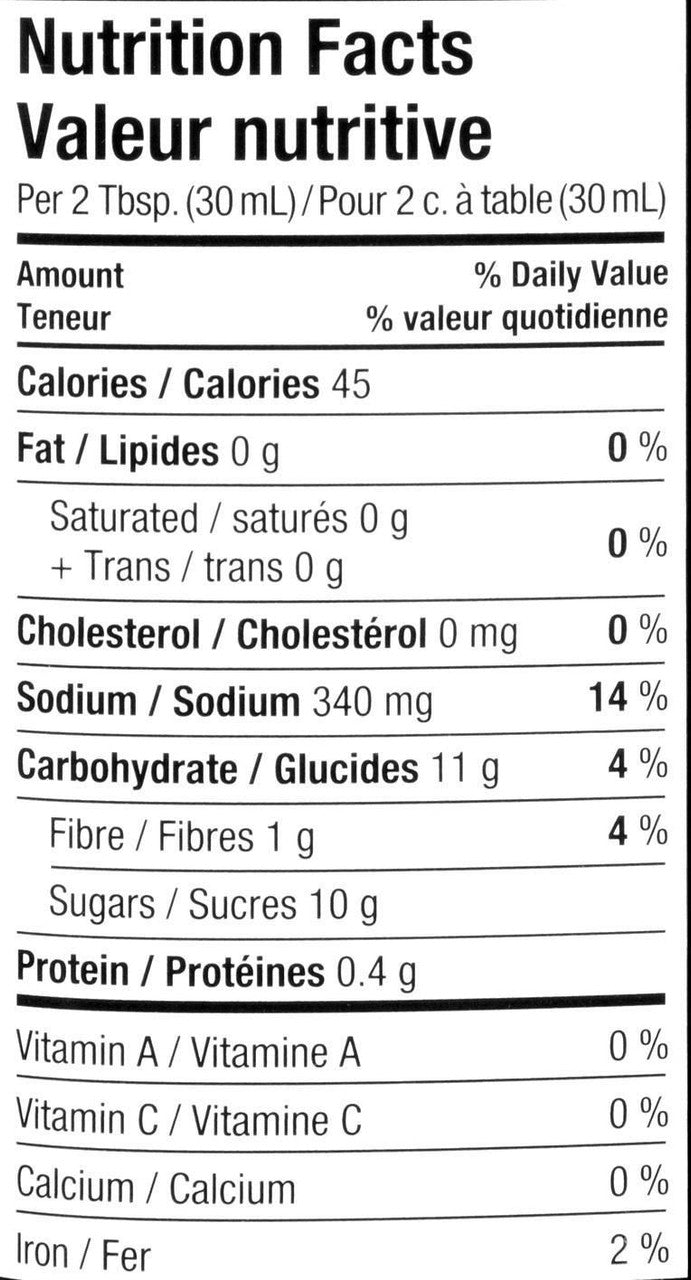Kraft BBQ Sauce, Chicken & Rib Flavour, 455ml/15.4oz., Bottle Nutrition Facts
