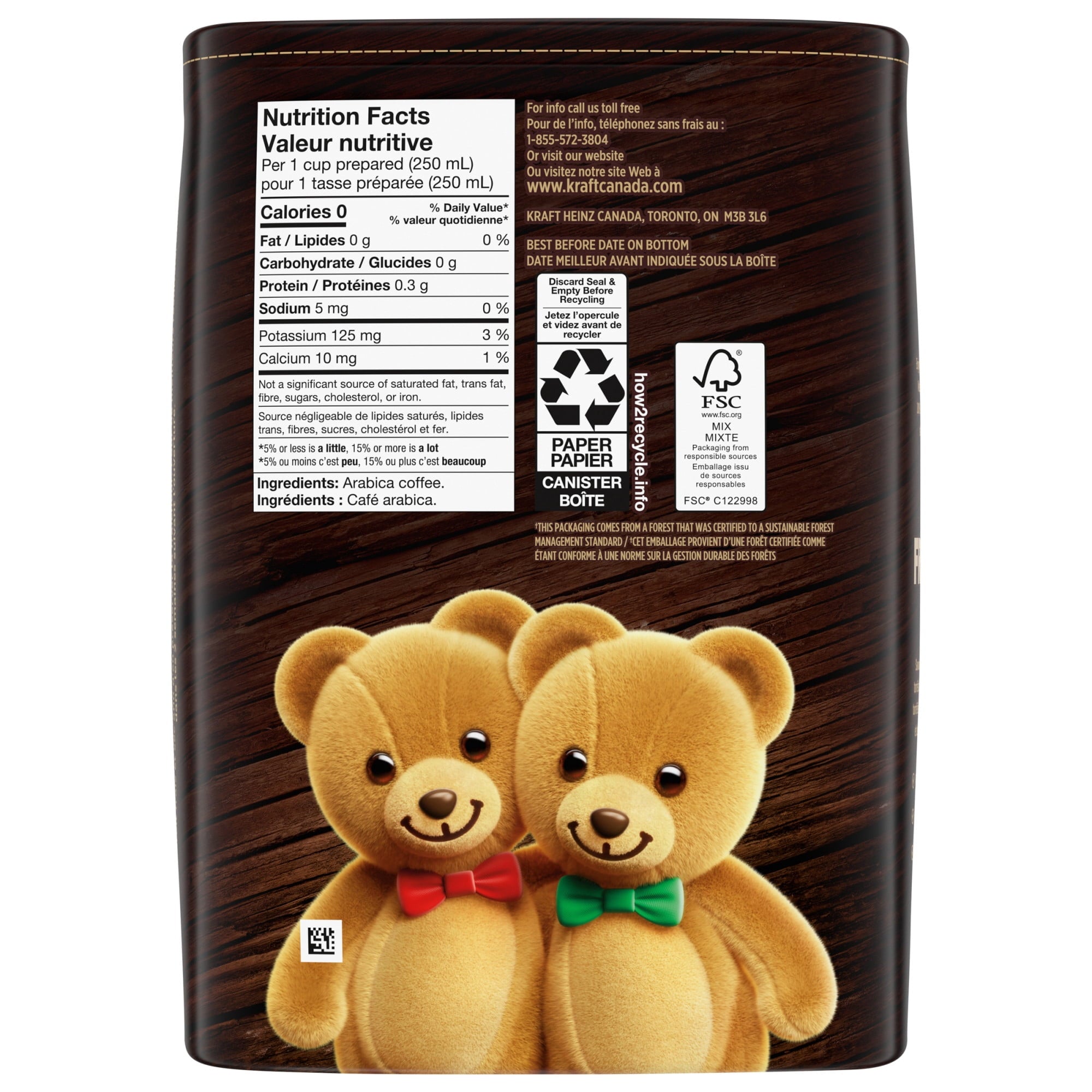 Kraft Cafe Barista Medium Roasted Ground Coffee, 900g/31.5 oz. Box Back side