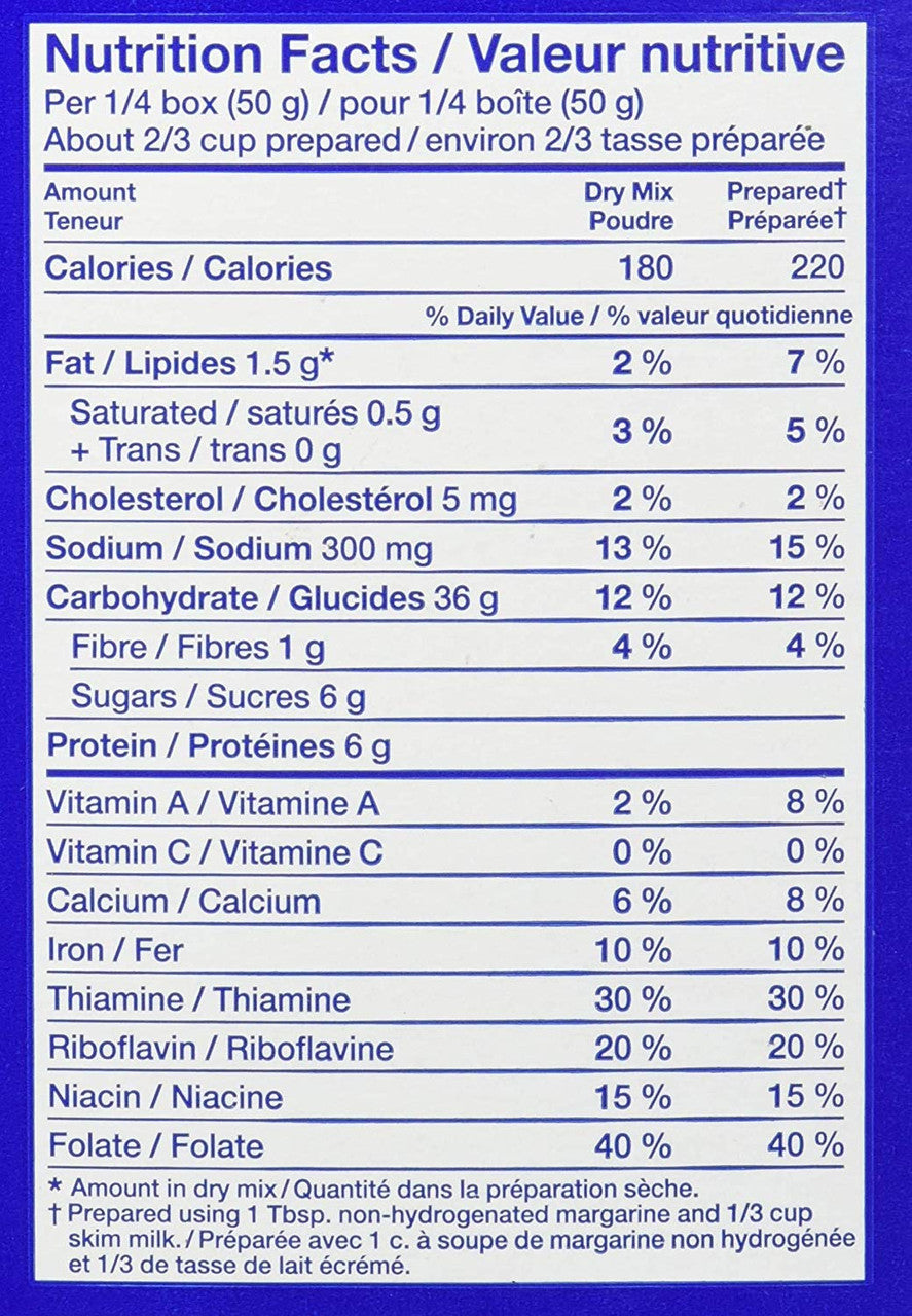 Kraft Dinner White Cheddar Macaroni & Cheese, 200g/7oz Nutrition Facts Label