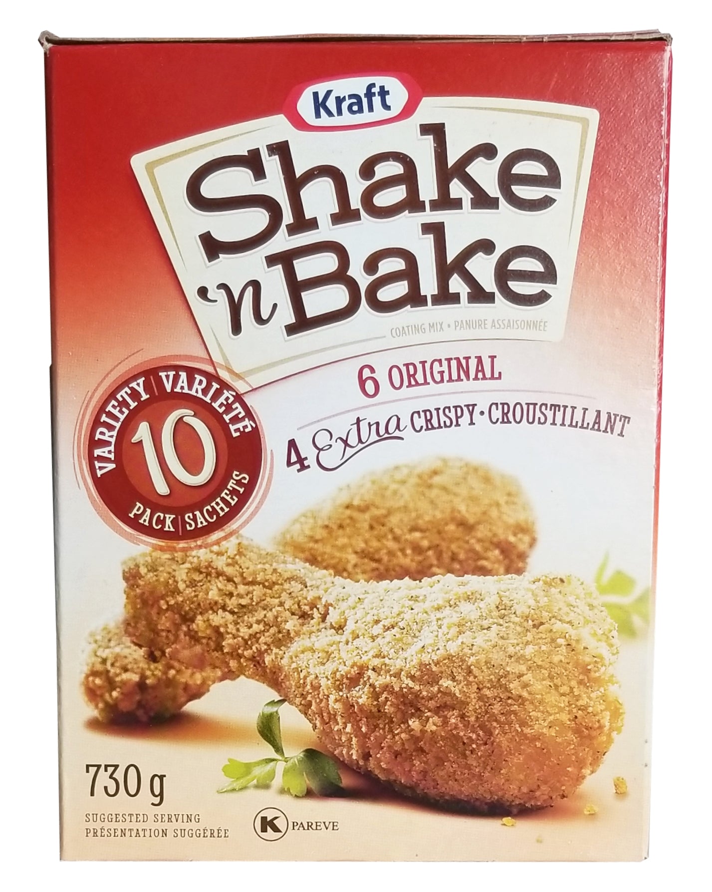 Kraft Shake 'n Bake Original & Extra Crispy Coating Mix, 10ct, 730g/1.6 lbs. Box Side