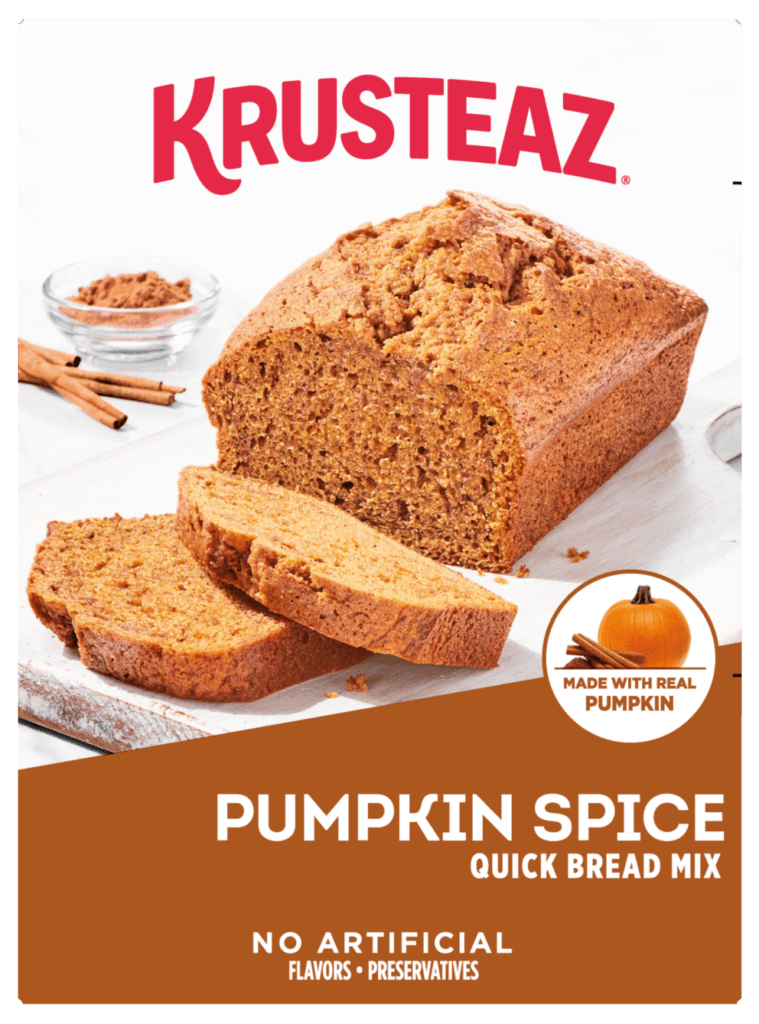 Krusteaz Pumpkin Spice Quick Bread Mix – 3 Bags per Box (1.27kg/2.8 lb) Box Cover