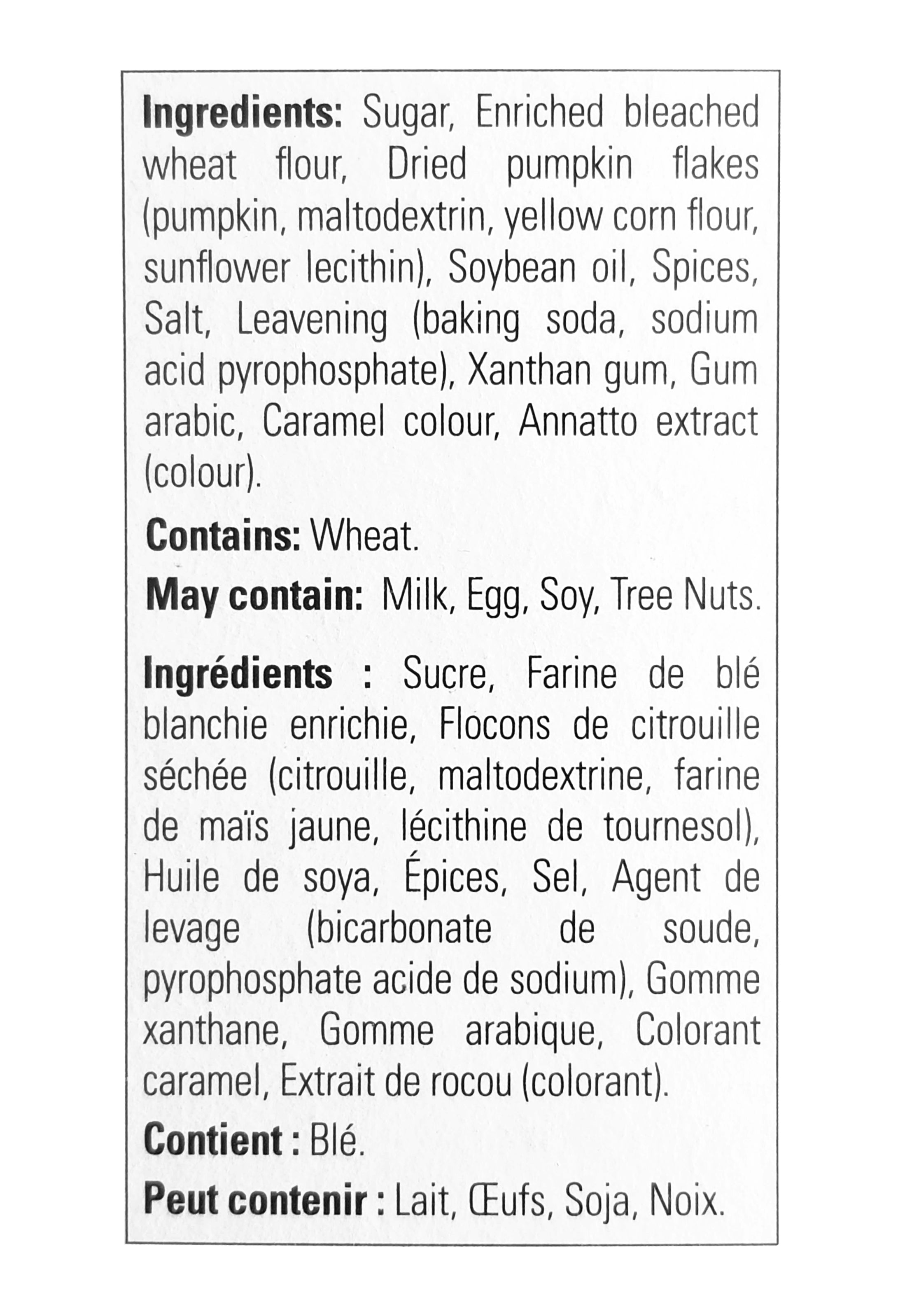 Krusteaz Pumpkin Spice Quick Bread Mix – 3 Bags per Box (1.27kg/2.8 lb) Ingredients