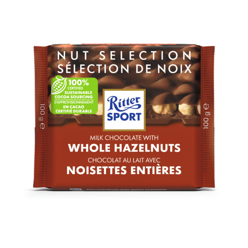 Ritter Sport Nut Selection Milk Chocolate with Whole Hazelnuts Bar, 100g/3.5 oz. Bar {Imported from Canada}